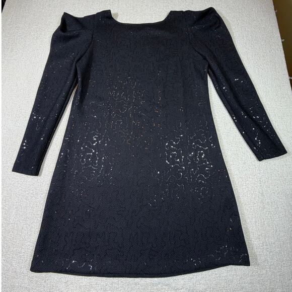 Betsey Johnson Women XL Black Sequin Long Sleeve Pullover Knee Length Dress Glam - Picture 2 of 7